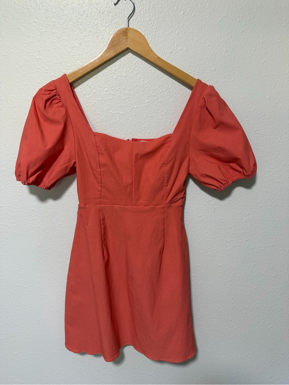 Altar'd State Coral Square Neck Puff Sleeve Mini Dress
